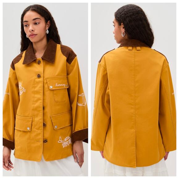 Sea New York Clyde Barn Jacket Embroidered Cotton Chore Mustard XL Corduroy - Picture 2 of 7